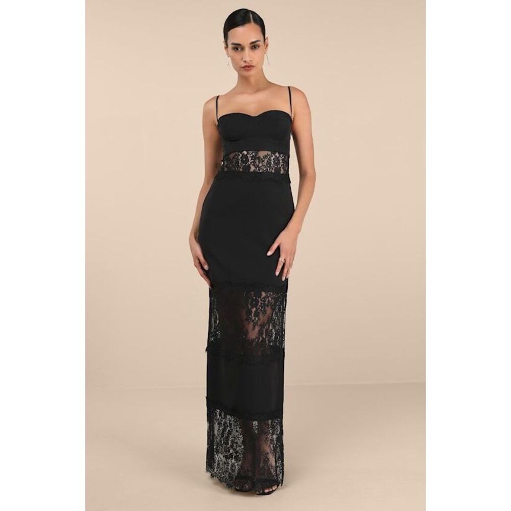 Lulus Jiliana Black Lace Column Maxi Dress - Size M
